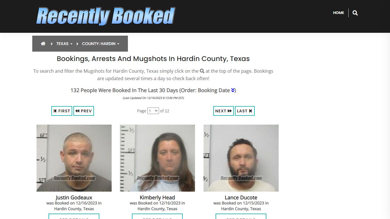 Recent bookings, Arrests, Mugshots in Hardin County, Texas